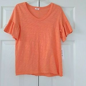 Wilt Orange Ruffle Short Sleeve Slub Jersey Top